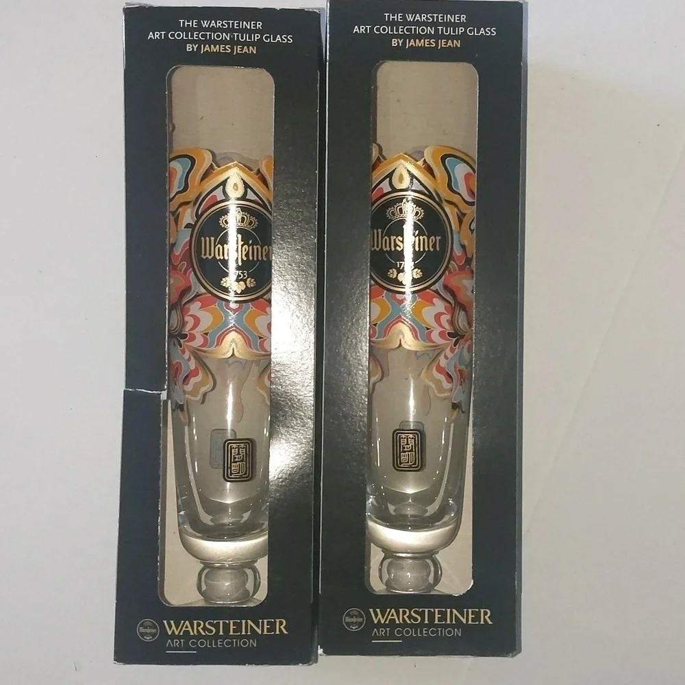 Warsteiner Art collection set of tulip beer glasses by James Jean. 2014